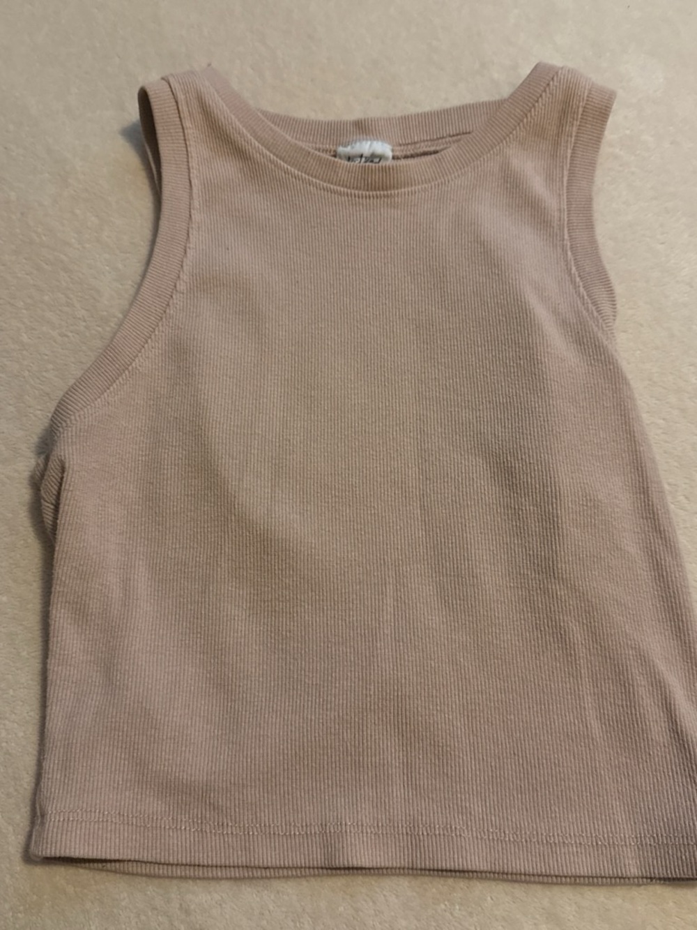 Sleeveless Ribbed Tank Top in Light Beige